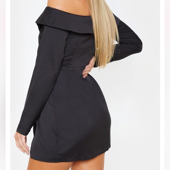 PLT Black Bardot Knot Detail Blazer Dress Size 12 large Off Shoulder Strapless - Picture 3 of 5